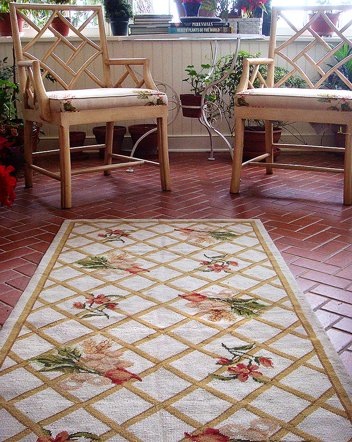 This Nejad Rugs handmade Needlepoint Trellis rug, original design by Theresa Nejad, 
is featured in client's Princeton, NJ area home
