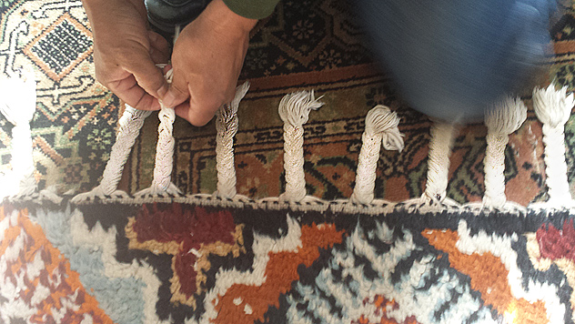 Moroccan Rug braided fringe repaired by Nejad Rugs