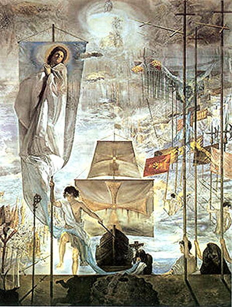 Over 14 ft high and 9 ft wide - the 
seldom-seen painting The Discovery of America
by Christopher Columbus. Painted in 1958-9 it
is surely a stylistic departure for Dali and 
one that today could raise concerns of 
political incorrectness - especially in America.