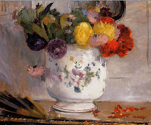 'Dahlias 1876' Berthe Morisot (1841-1895) 
Morisot was an Important Impressionist and 
sister-in-law to Edouard Manet. Impressionism, 
Flower Painting and Still Life Painting are 
all related categories.