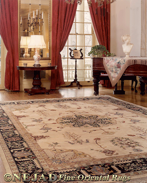An oriental area rug perfectly complements wood flooring and improves comfort 
and quality of life