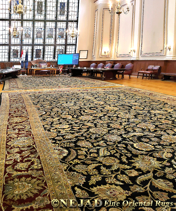 2 mansion-size 16 ft. x 26 ft. Persian Agra Rugs from Nejad Rugs of Doylestown
installed in City of Reading Chamber Council Meeting Hall.