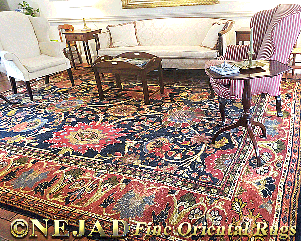 Detail of Genuine Persian Antique Ziegler Sultan Abad Rug in 
Philadelphia client Living Room in Philadelphia Suburb Stone House