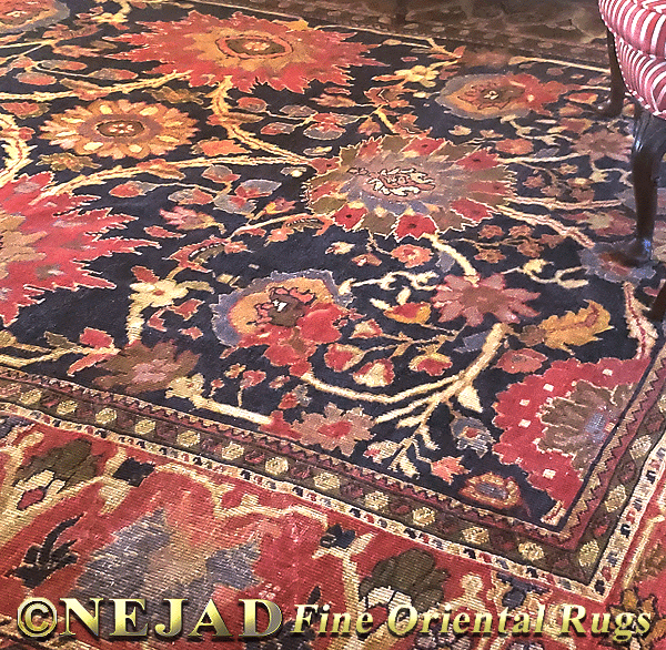 Detail of Genuine Persian Antique Ziegler Sultan Abad Rug in 
Philadelphia client Living Room in Philadelphia Suburb Stone House