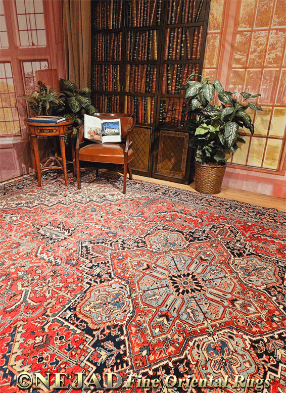 Nejad's Antique Persian Heriz Rug in Reading Nook