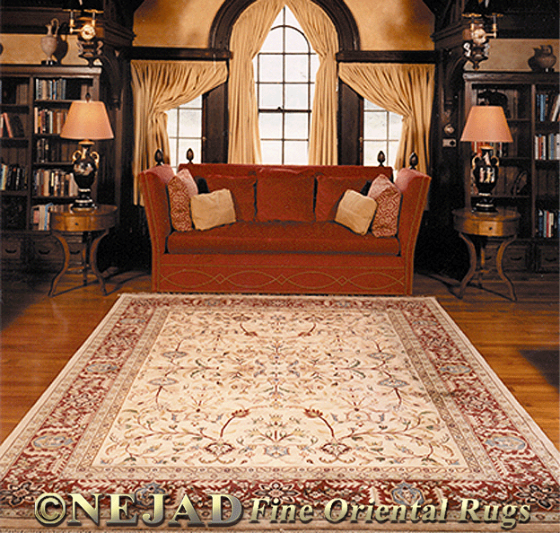 Nejad's M023GOBR Signature Tabriz Beige Burgundy in 
          Client's Bucks County PA Home Library