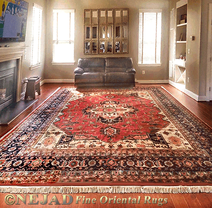 Nejad 12' x 18' Persian Heriz Rug  in Client Living Room