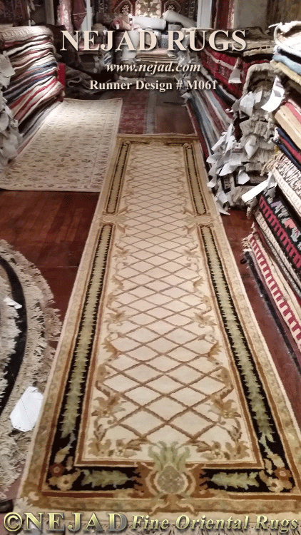 Nejad's #M061 Pineapple Aubusson Trellis Runner - Ivory / Black Long Hall Runner