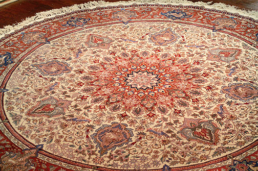 Tabriz 7' Round Persian Hand-Knotted Rug
 * * * Click For Larger Version * * * 