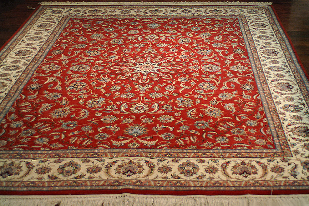 Nejad Rugs 8'  10' Genuine Persian KASHAN Hand-Knotted Wool Area Rug - Burgundy / Ivory 