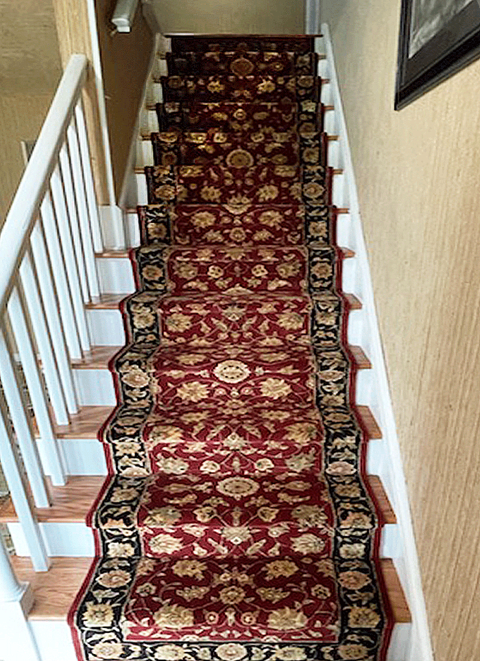 Philadelphia Staircase Handmade Wool Runner Installation with 
Phillip Jeffries textured wall paper - After Installation
