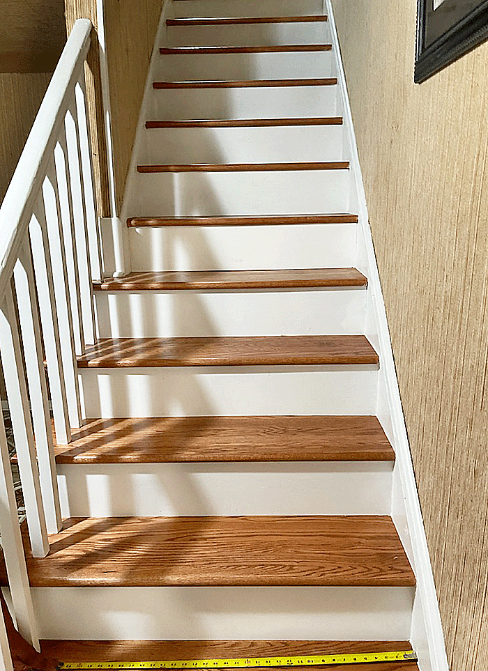 Philadelphia Staircase Handmade Wool Runner Installation with 
Phillip Jeffries textured wall paper - Before Installation