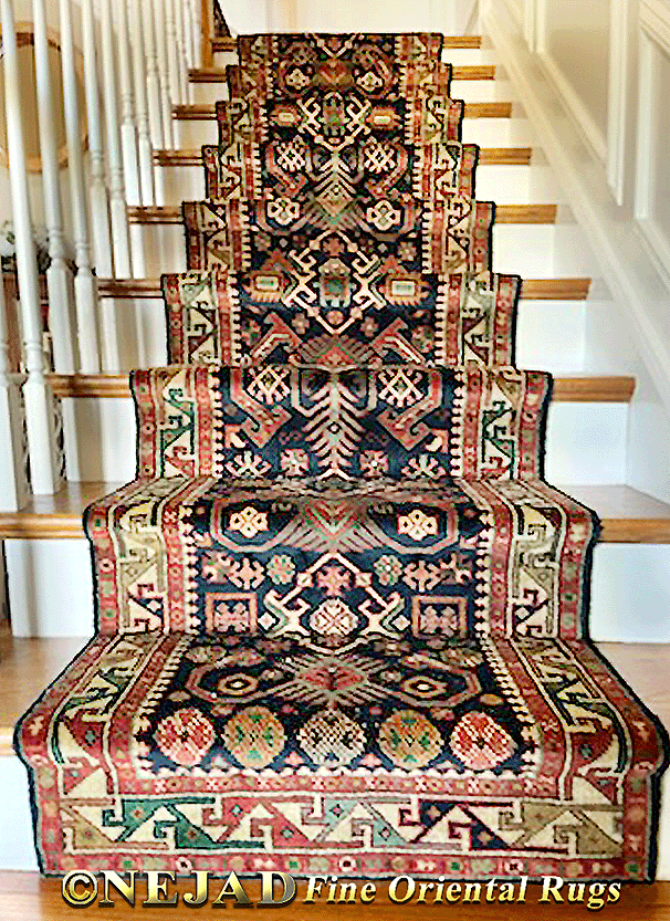Nejad Rugs M007 Ivory and Navy Pepperdil stair runner and Runner 
Installation for Clients in Yardley, Bucks County PA 19067