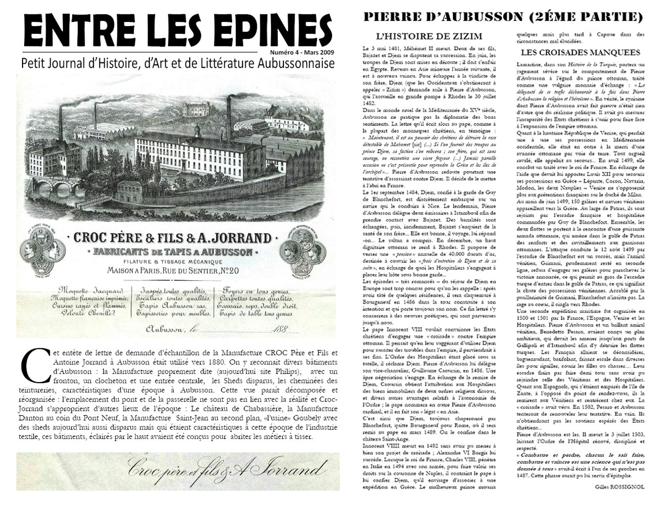 Documentation [French]: Croc Pere & Fils & A. Jorrand Tapestry Works at Aubusson, France in 1880