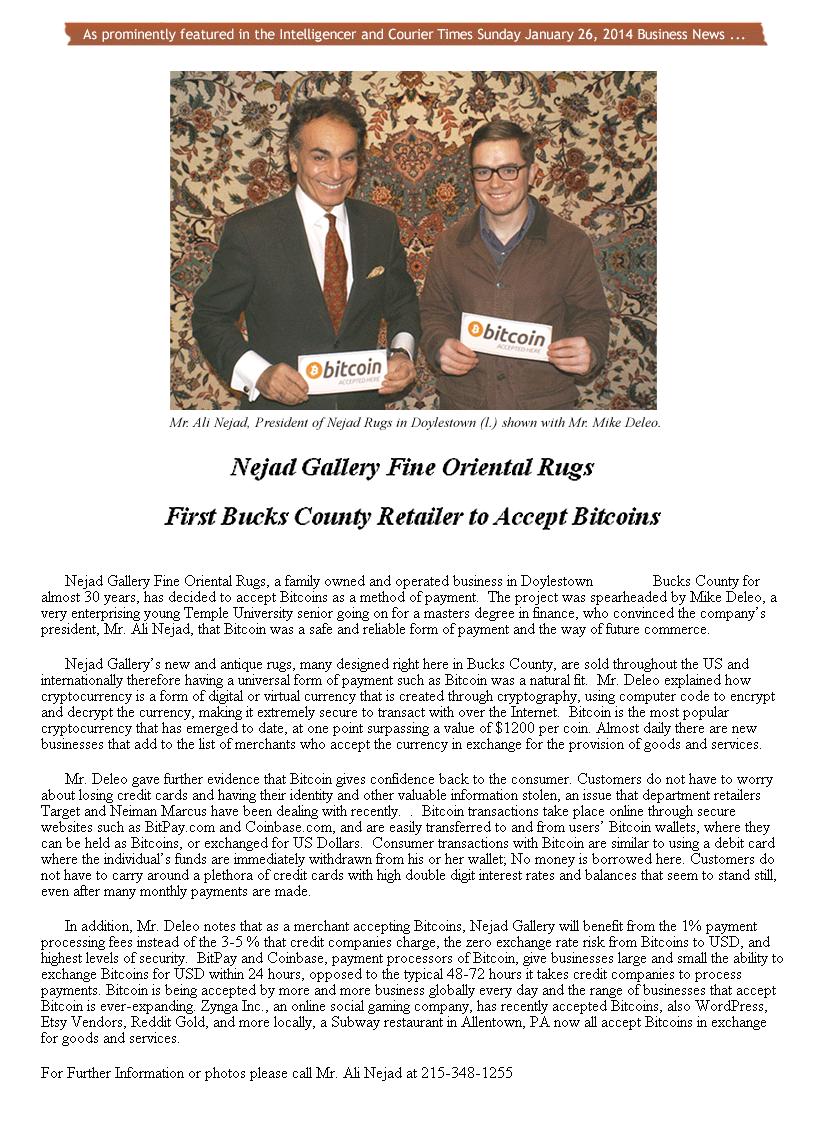 First Bucks County Retailor to Accept Bitcoins