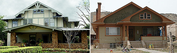 Craftsman style homes built in (left)  the eastern US and (right) western US.