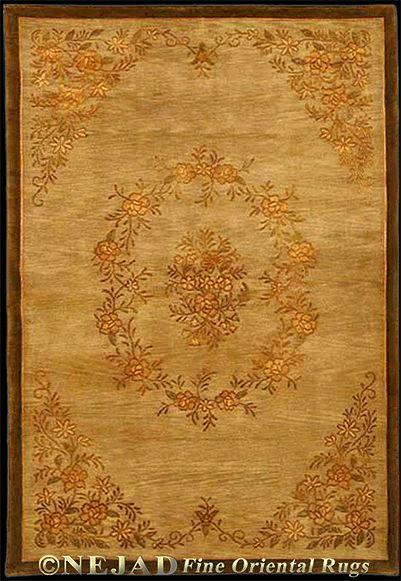 Golden Aubusson rug designed by artist and textile designer Theresa Nejad