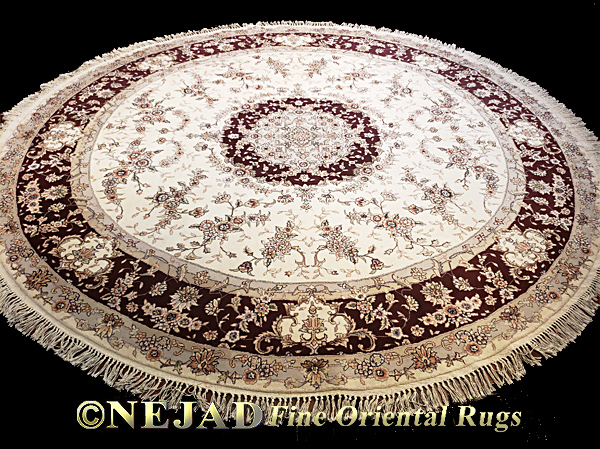 Nejad #80071 8' Round Tabriz Silk & Wool 1 of a kind rug