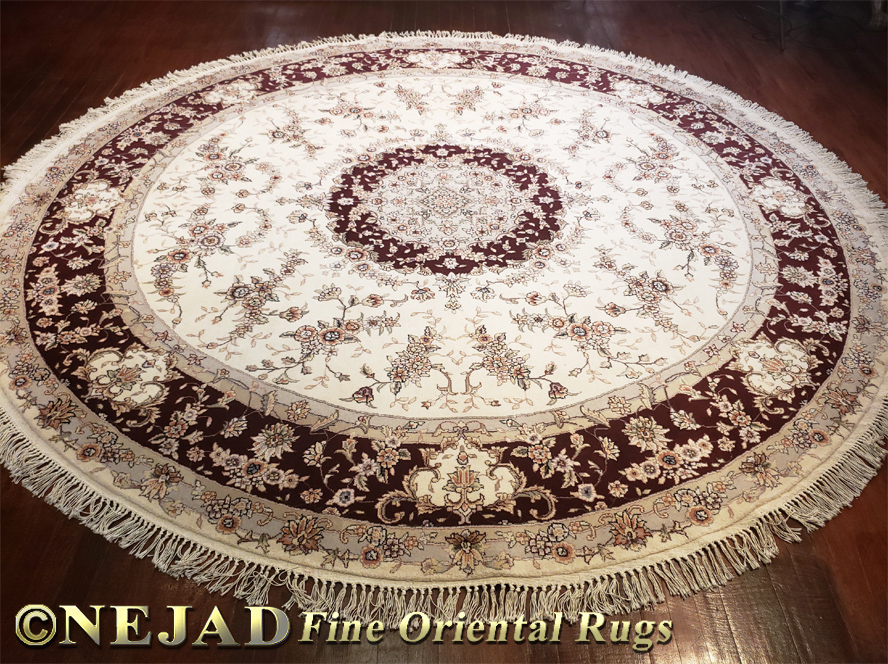 Nejad #80071 8' Round Tabriz Silk & Wool 1 of a kind rug