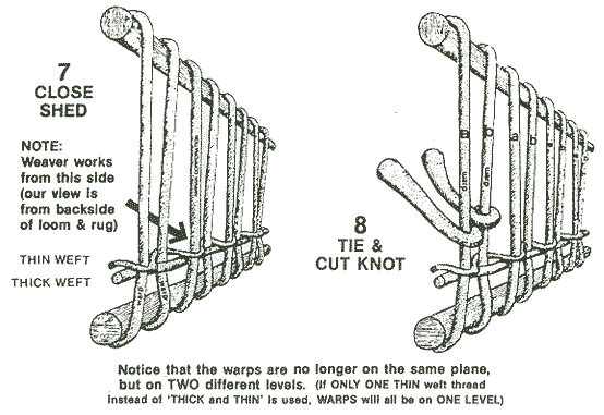 7. Close shed; 8. Tie and cut knot
