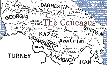 Map of the Caucasus region showing carpet-producing areas.