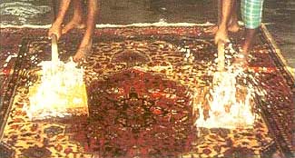 Photo depicting the process of rug washing