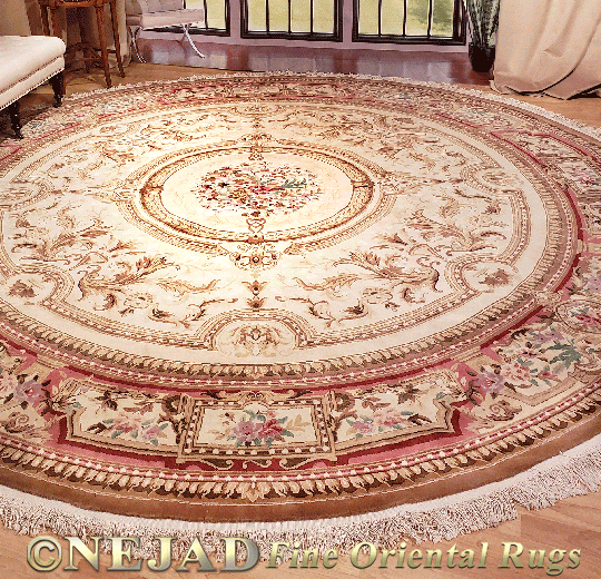 M039 Fine Hand Knotted Sino Aubusson 12, 12 Foot Circular Rug