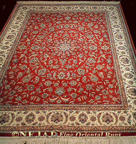 Persian Esfahan Burdy Ivory Wool, 8 215 10 Rug Pad