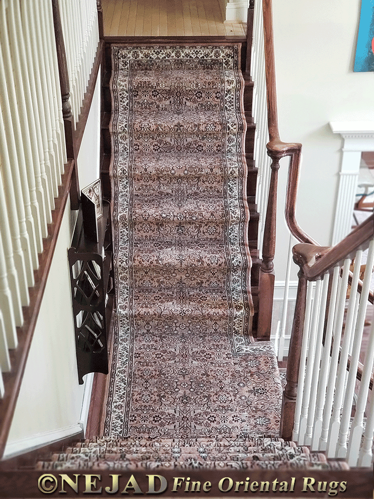 Staircase runner installation by Nejad Rugs of Doylestown PA - July, 2020